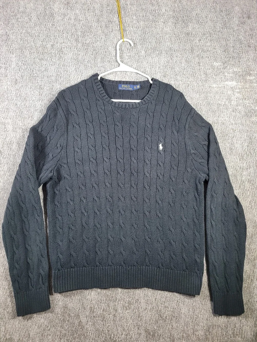 Polo Ralph Lauren Mens XL Cable Knit Cotton Crewneck Sweater Black White Pony